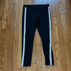 EXPRESS SILVER GLITTER STRIPED BLACK LEGGINGS